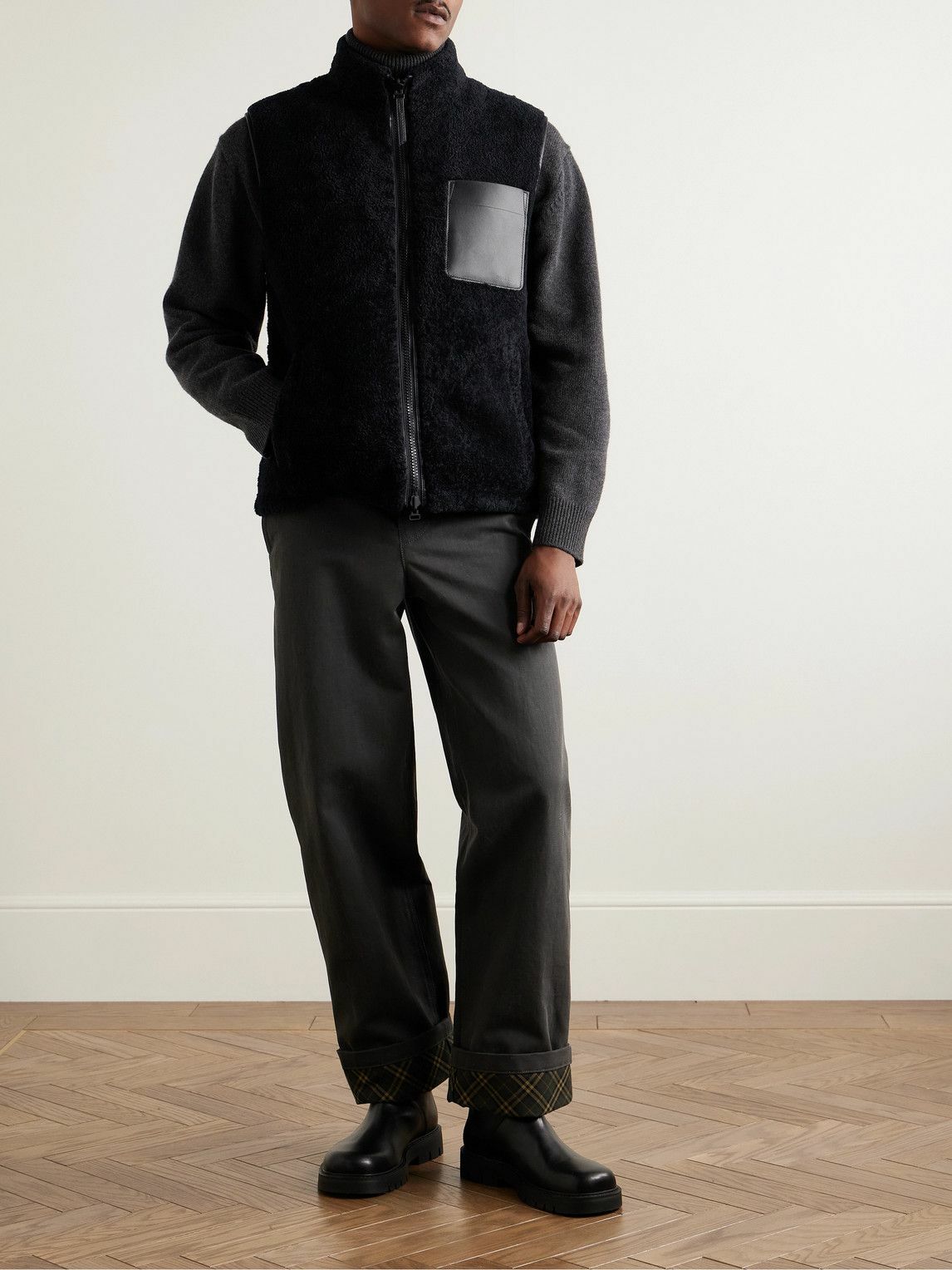 Yves Salomon - Reversible Leather-Trimmed Shearling and Shell Gilet - Black