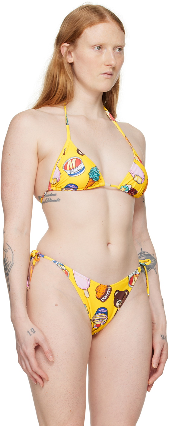 Moschino Yellow Printed Bikini Top