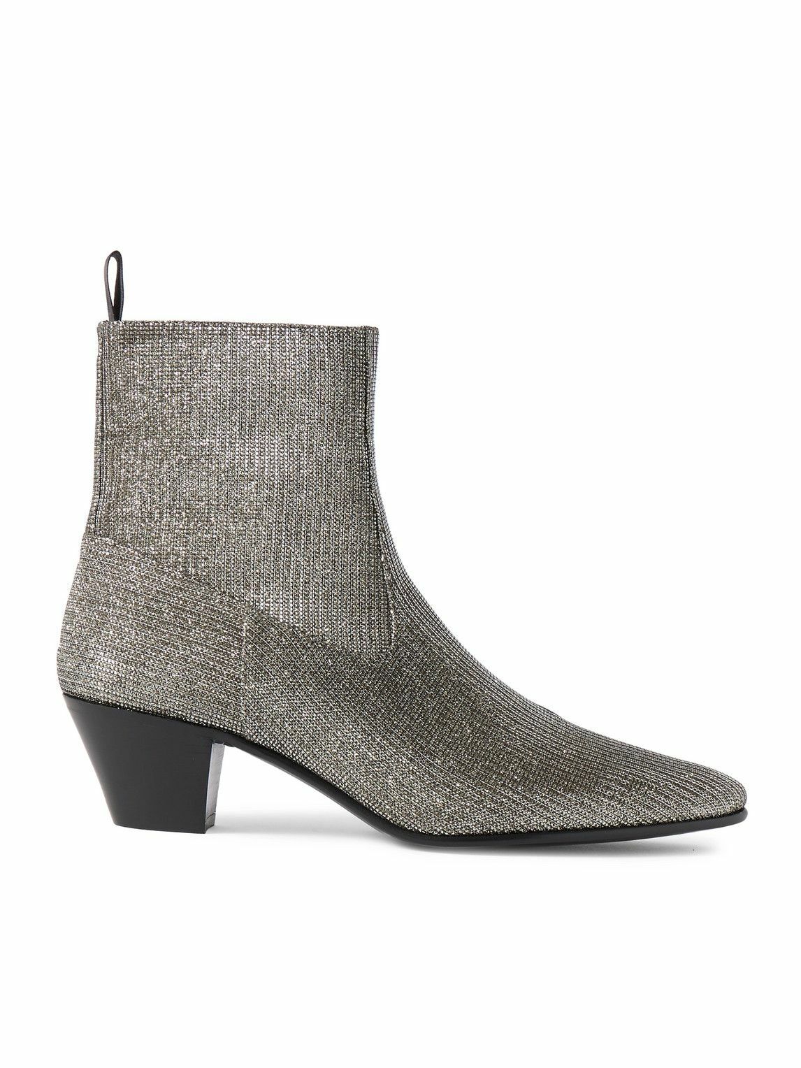 CELINE - Metallic Ribbed-Knit Chelsea Boots - Silver