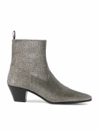 CELINE - Metallic Ribbed-Knit Chelsea Boots - Silver