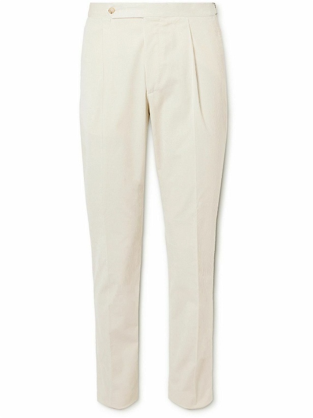 Photo: De Petrillo - Pleated Cotton-Blend Corduroy Trousers - White