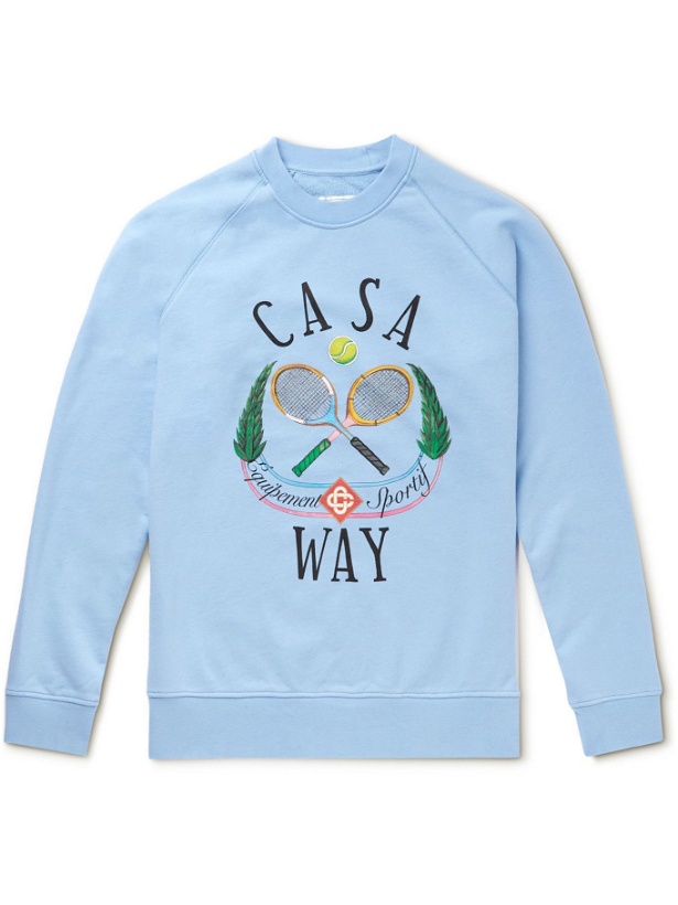 Photo: Casablanca - Logo-Print Organic Cotton-Jersey Sweatshirt - Blue