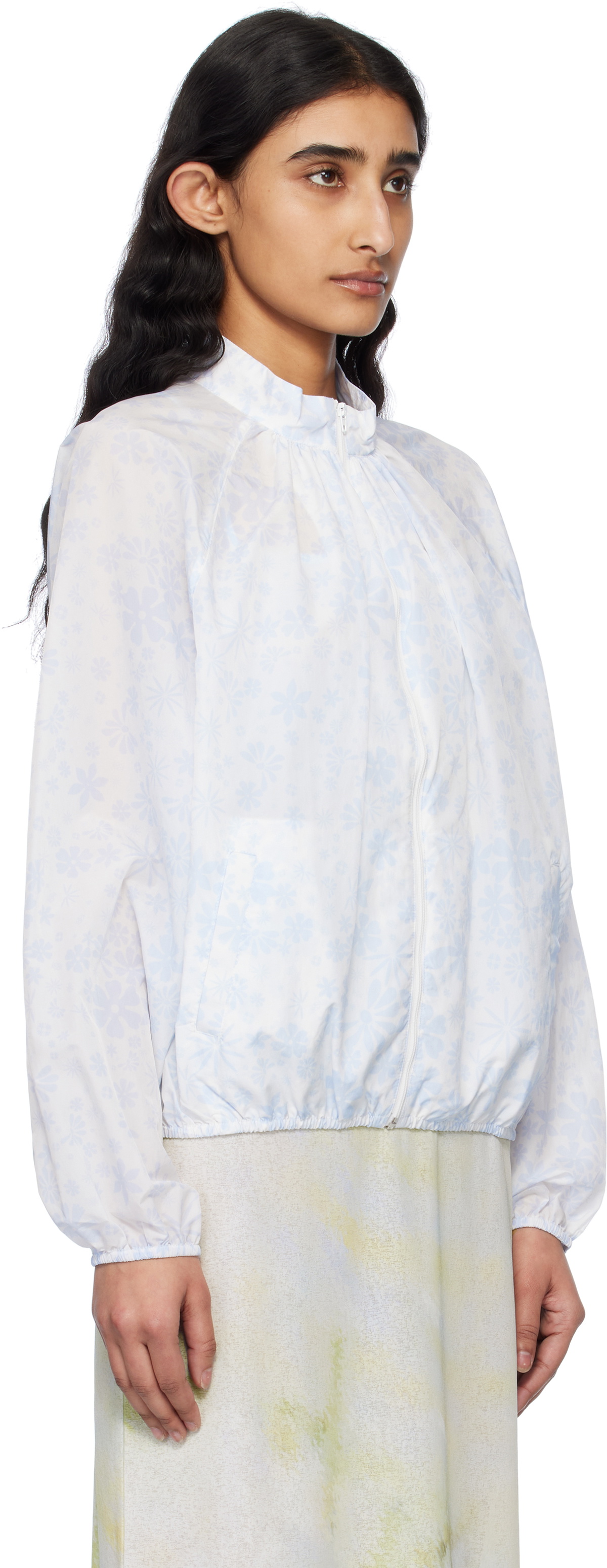 Kijun White & Blue Flower Sheer Windbreaker Jacket