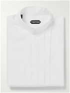 TOM FORD - Mandarin-Collar Bib-Front Lyocell and Silk-Blend Satin Tuxedo Shirt - White