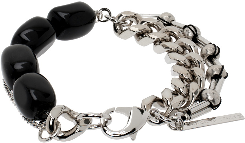 Dries Van Noten Black & Silver Stone Chain Bracelet