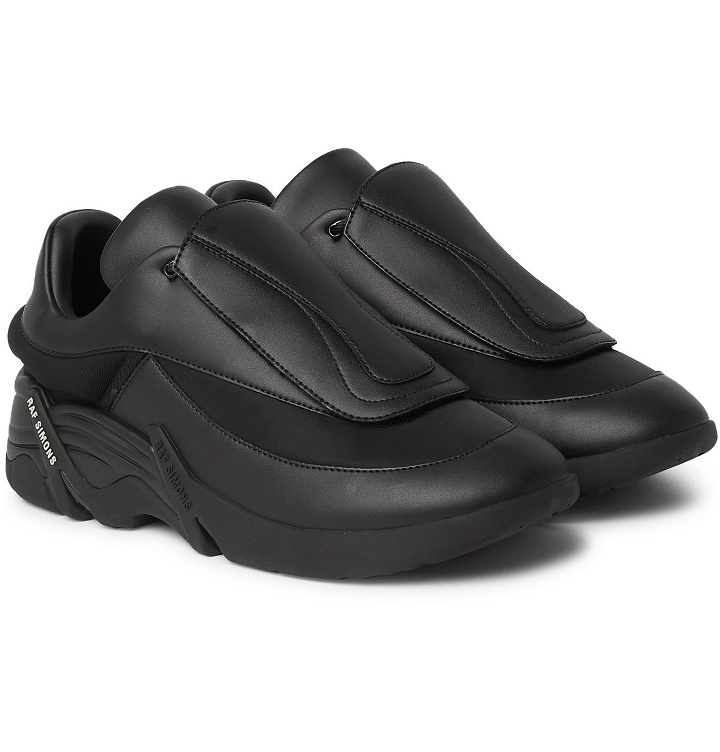 Photo: Raf Simons - Antei Rubber-Trimmed Leather Sneakers - Black
