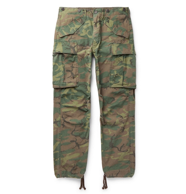 Photo: RRL - Slim-Fit Tapered Camouflage-Print Cotton-Ripstop Cargo Trousers - Green