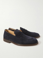 Brunello Cucinelli - Leather-Trimmed Suede Penny Loafers - Blue