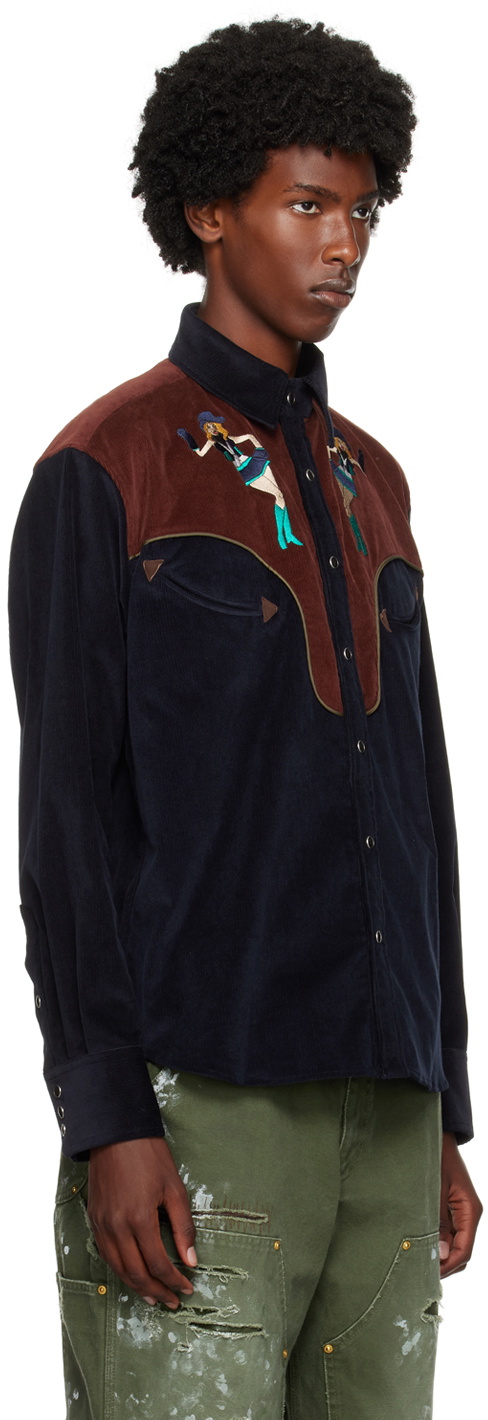 kolor Navy & Brown Western Shirt