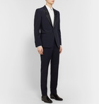 Alexander McQueen - Navy Slim-Fit Silk-Satin Jacquard-Trimmed Wool and Mohair-Blend Suit Jacket - Blue