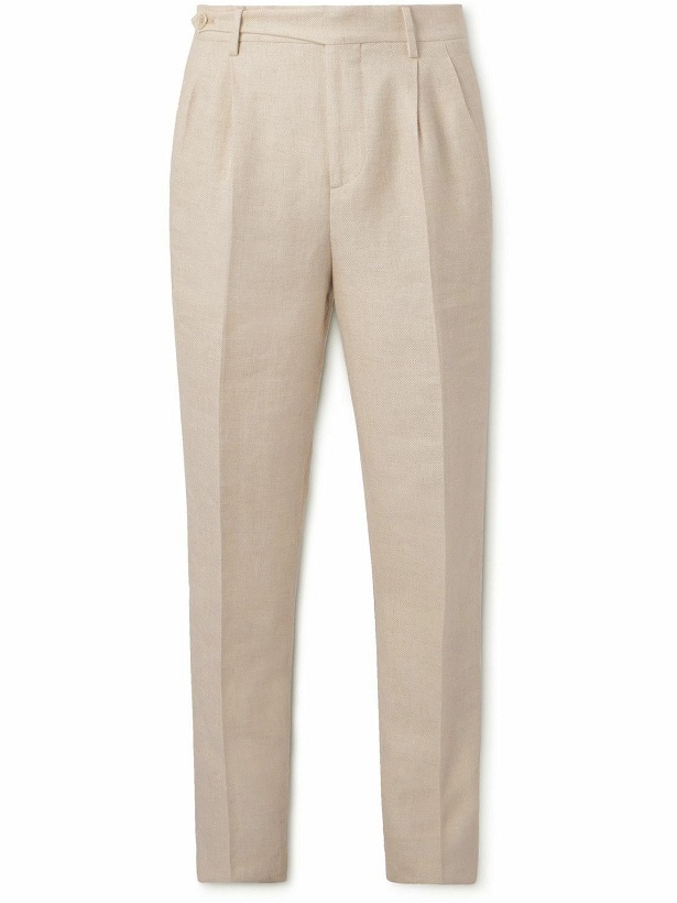 Photo: Brunello Cucinelli - Straight-Leg Pleated Linen, Wool and Silk-Blend Twill Suit Trousers - Neutrals