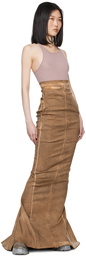 Rick Owens Brown Lido Dirt Pillar Long Denim Maxi Skirt