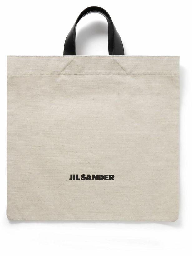 Photo: Jil Sander - Large Leather-Trimmed Logo-Print Canvas Tote Bag