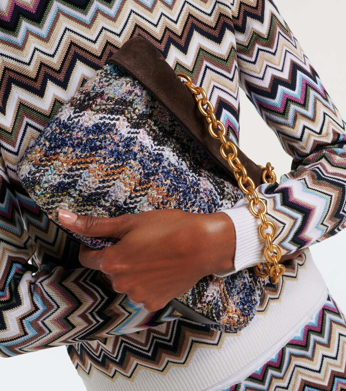 Missoni Suede-lined knitted shoulder bag