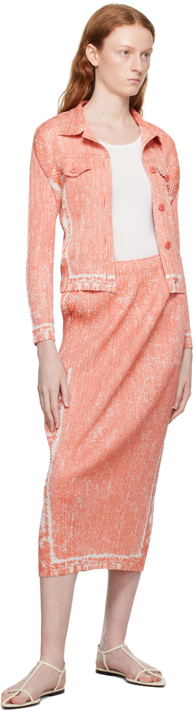 Pleats Please Issey Miyake Pink Trail Denim Midi Skirt Pleats