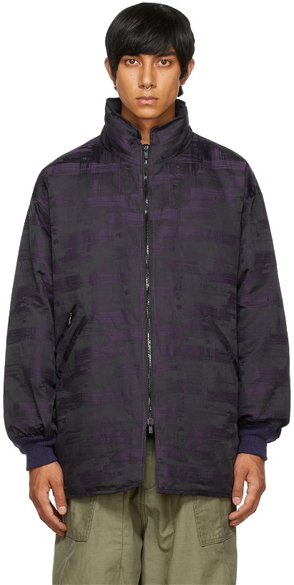 Photo: Needles Black & Purple Down Abstract Jacquard Sur Coat