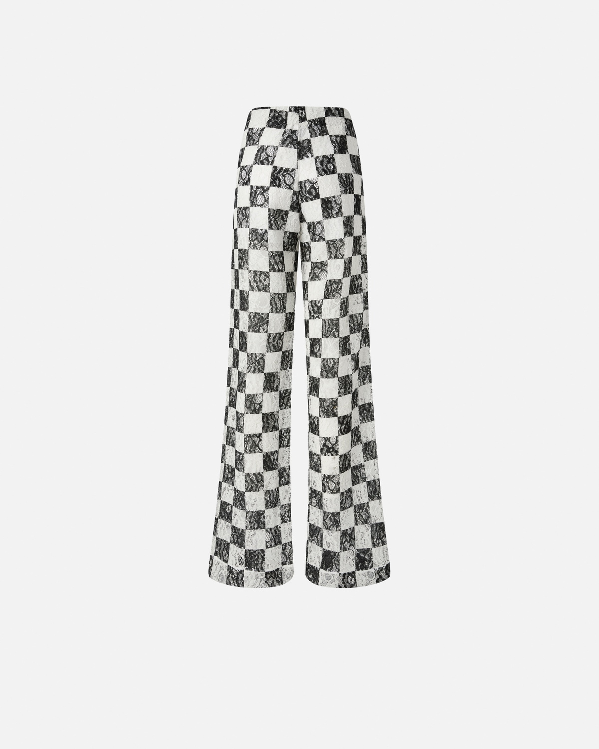 Pinko Wide Leg Lace Trousers With Check Pattern White/Black
