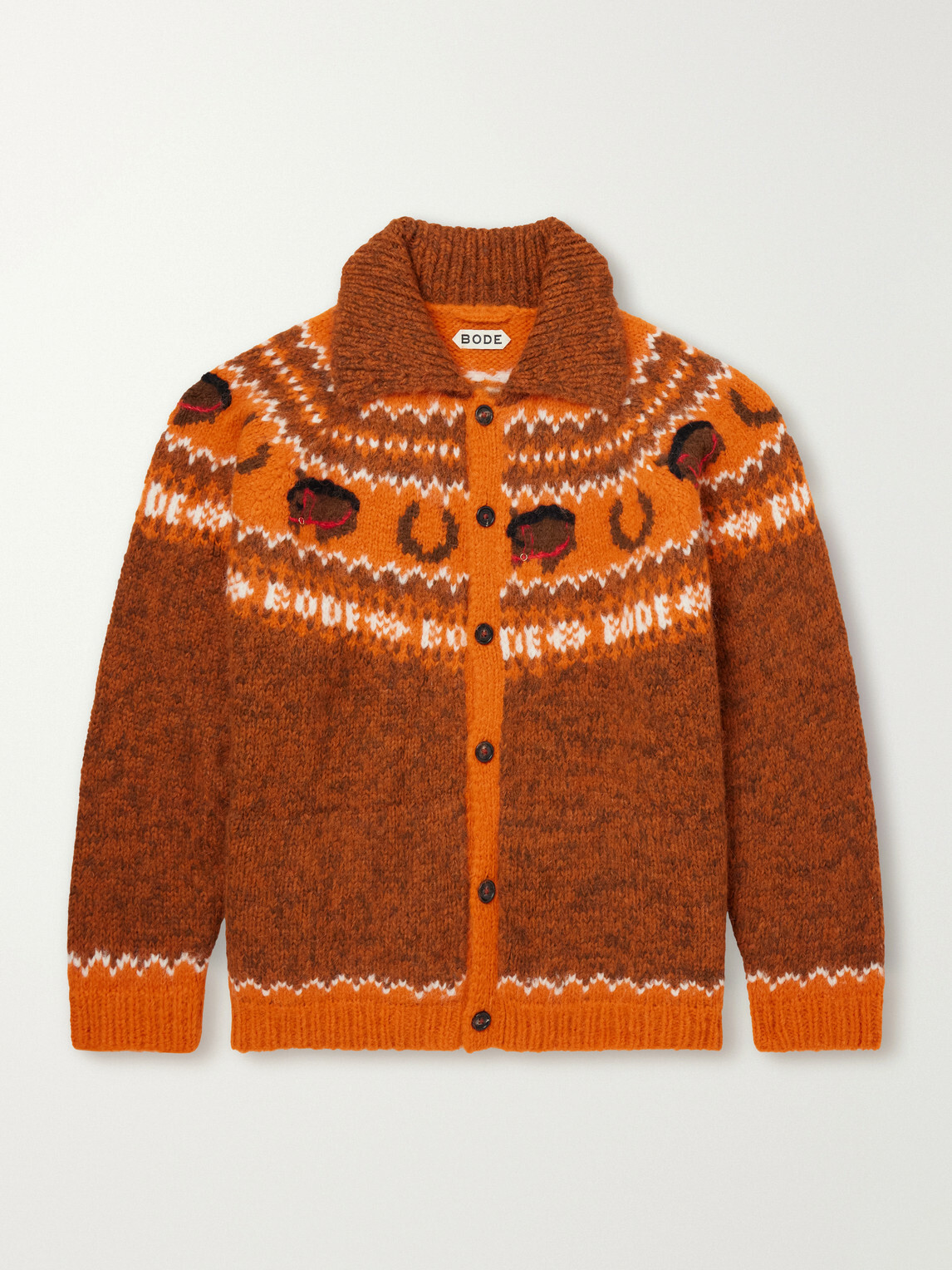 BODE - Corral Intarsia-Knit Alpaca-Blend Cardigan - Orange