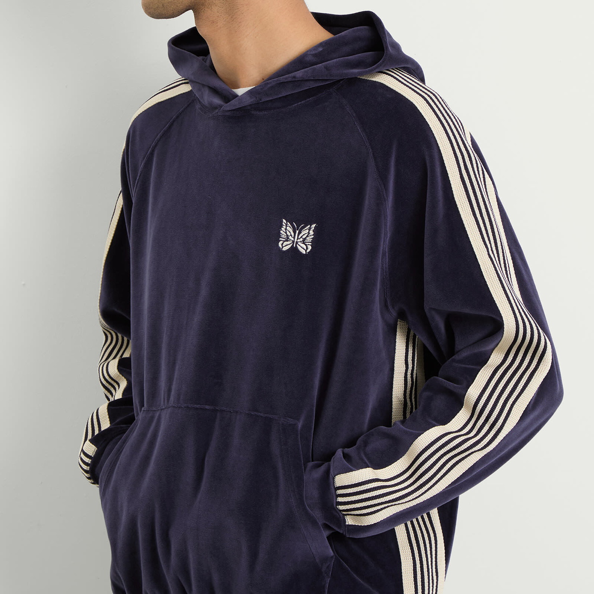 Needles Men's Velour Track Hoodie in Navy