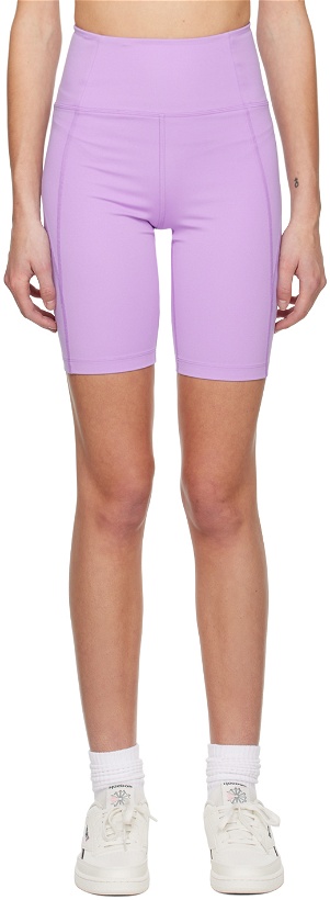 Photo: Girlfriend Collective Purple High-Rise Bike Shorts