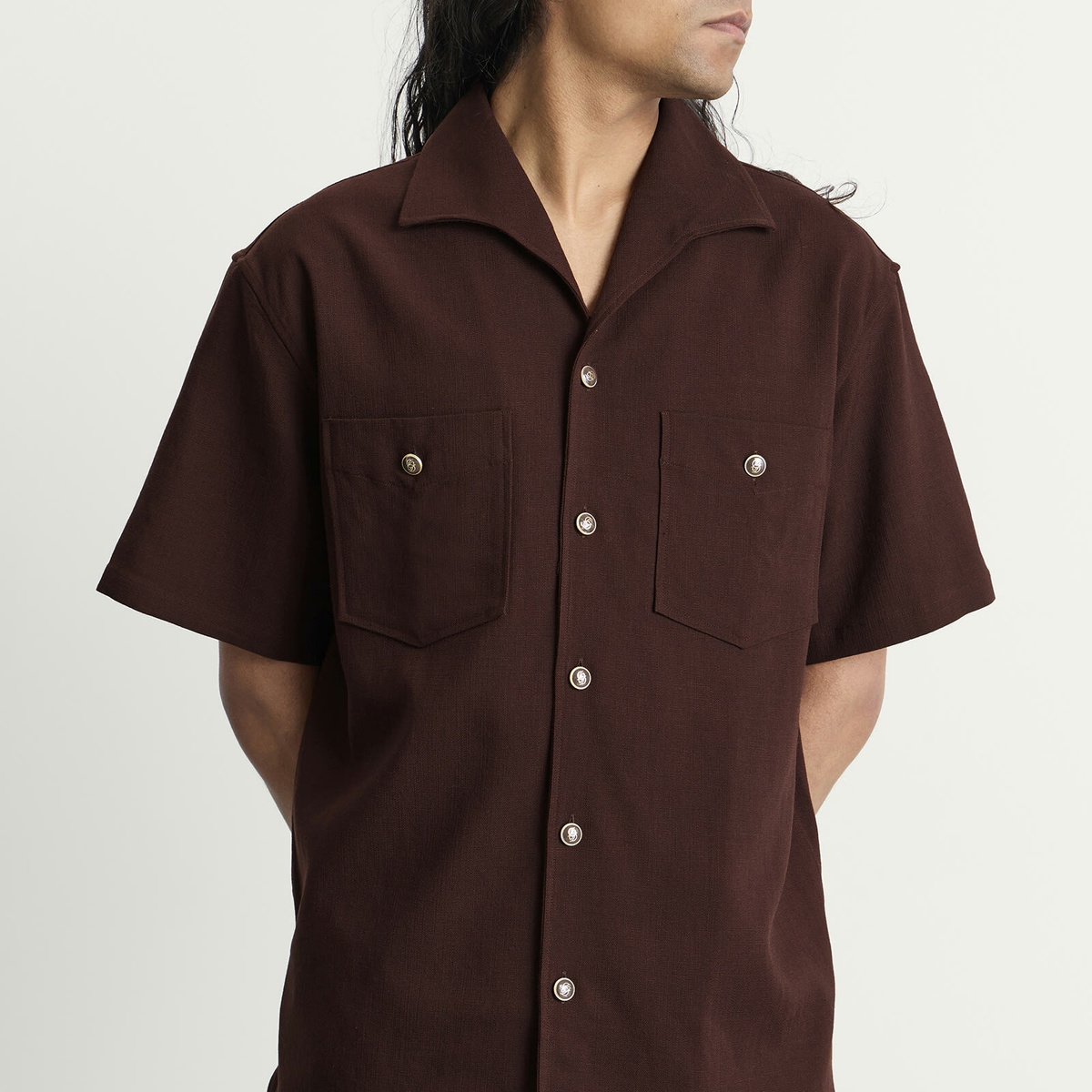 Drôle de Monsieur Men's Viscose Pocket Shirt in Brown