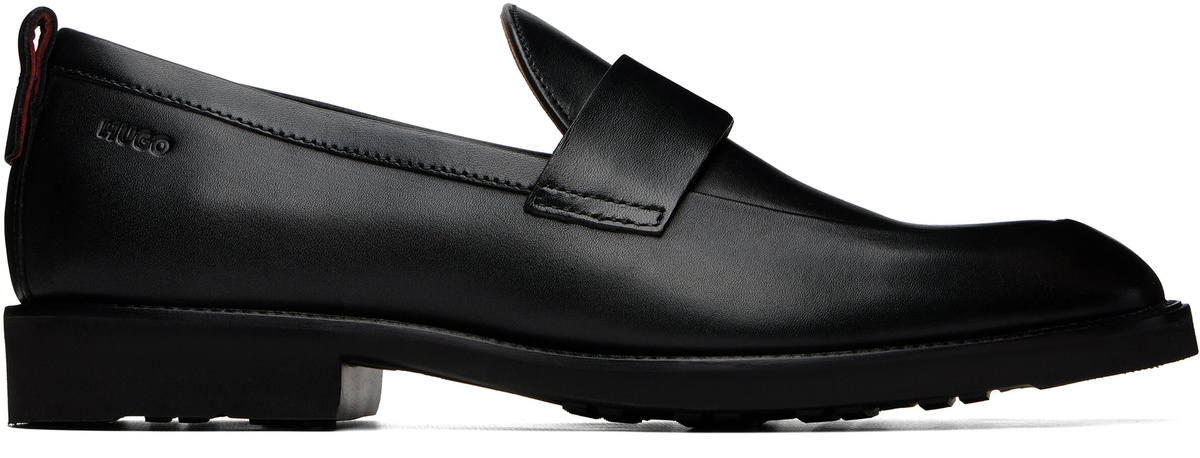 Hugo Black Leather Penny Trim Loafers