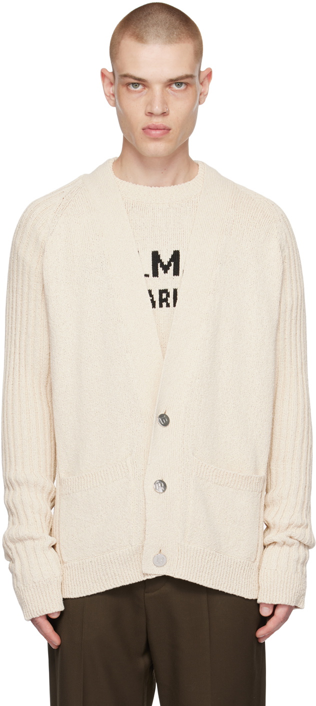 Balmain Off-White Intarsia Cardigan Balmain