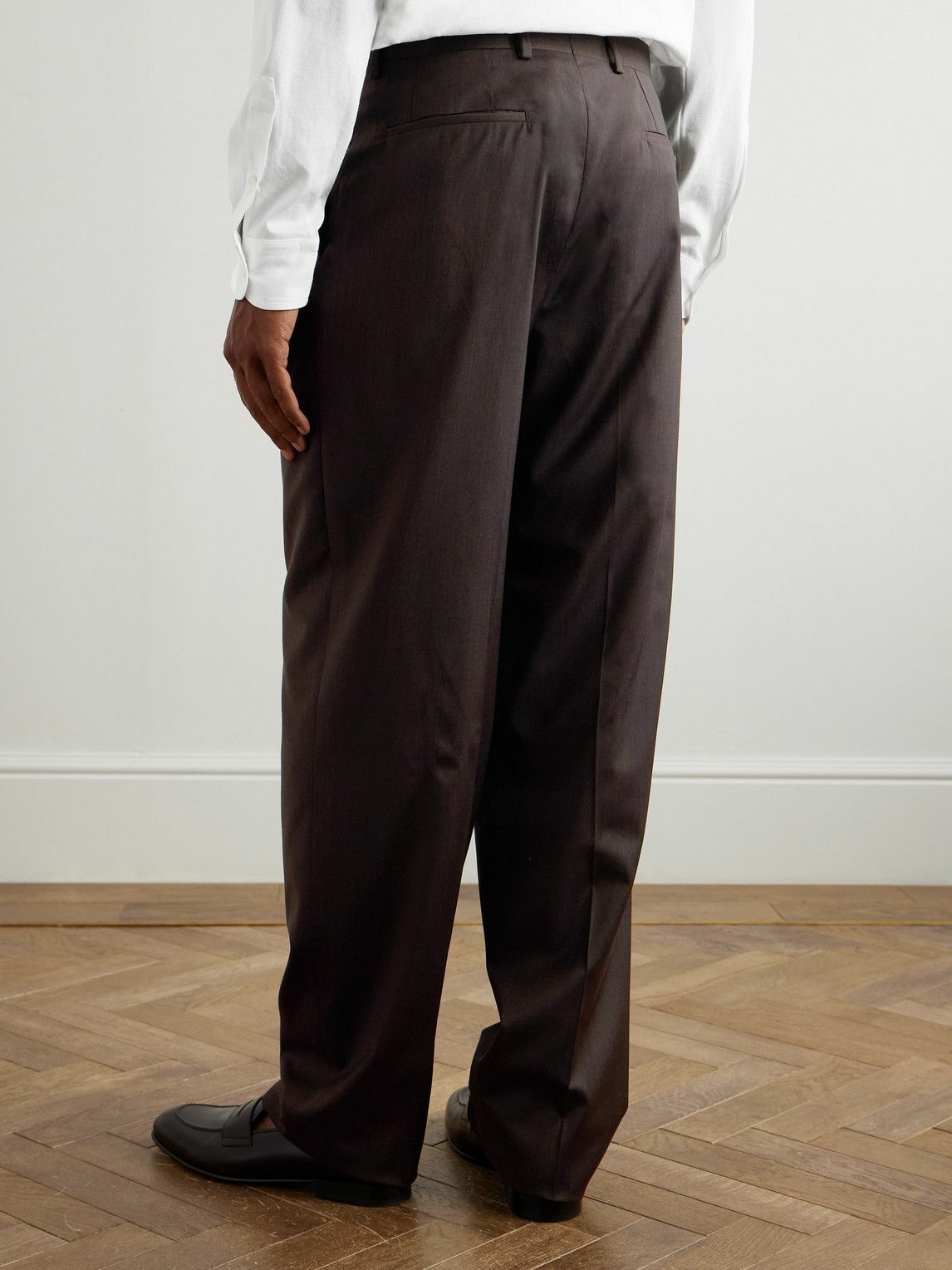 Brioni - Capri Wide-Leg Pleated Wool-Blend Trousers - Brown