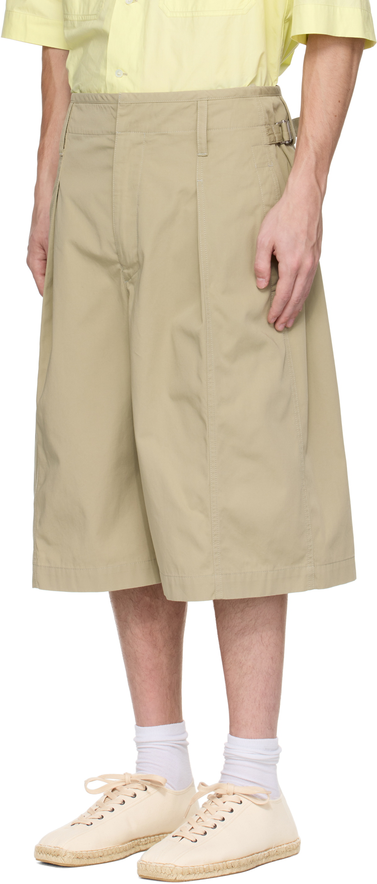 LEMAIRE Khaki Maxi Pleated Bermuda Shorts
