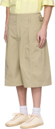 LEMAIRE Khaki Maxi Pleated Bermuda Shorts