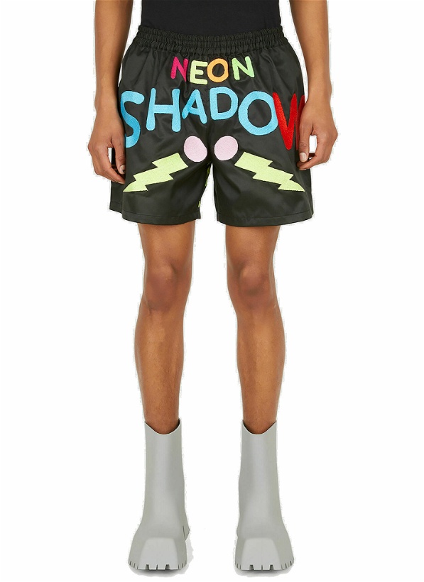 Photo: Neon Shadow Embroidered Shorts in Black