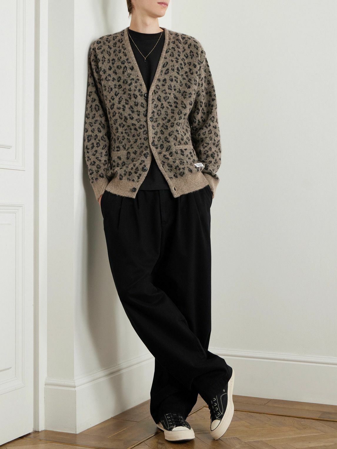 ワコマリア LEOPARD KNIT JACQUARD CARDIGAN Wacko Maria - Leopard Cotton-Jacquard Cardigan - Blue Wacko
