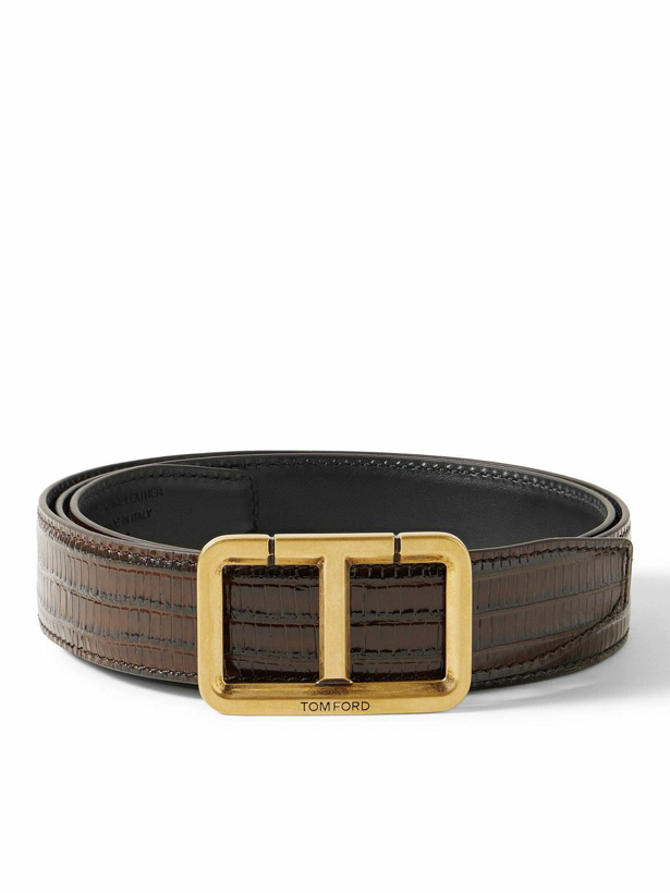 Photo: TOM FORD - 3cm Lizard-Effect Glossed-Leather Belt - Brown