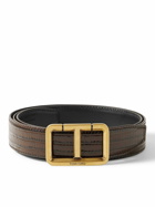 TOM FORD - 3cm Lizard-Effect Glossed-Leather Belt - Brown