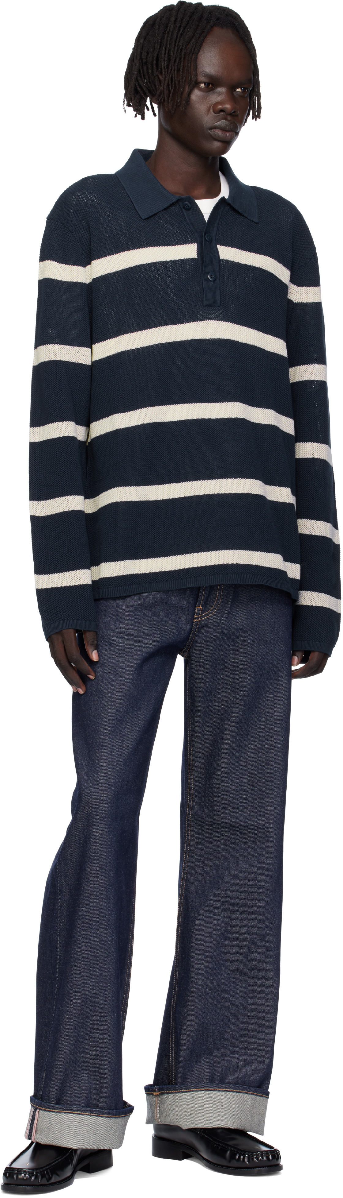 Calvin Klein Navy Long Sleeve Stripe Polo