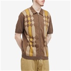 Beams Plus Men's Zip Stripe Knit Polo Shirt in Brown