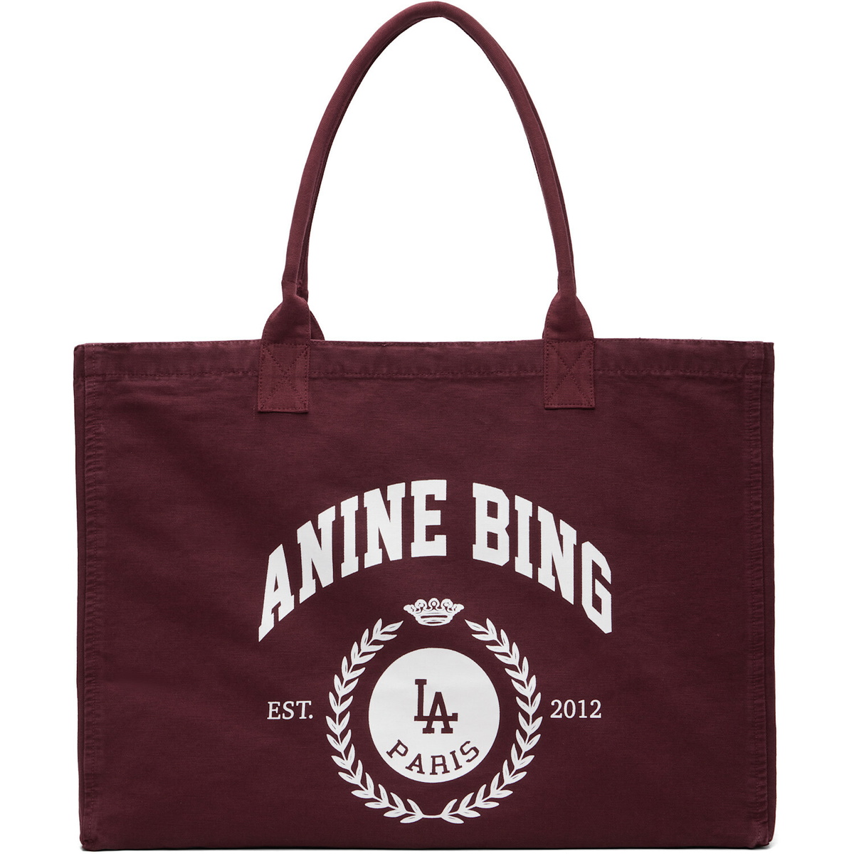 ANINE BING Burgundy Leo Canvas Collegiate Tote