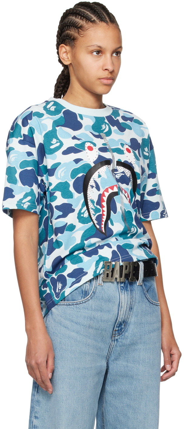 BAPE Blue ABC Camo Crystal Stone Shark T-Shirt A Bathing Ape