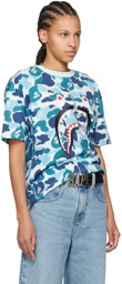 BAPE Blue ABC Camo Crystal Stone Shark T-Shirt