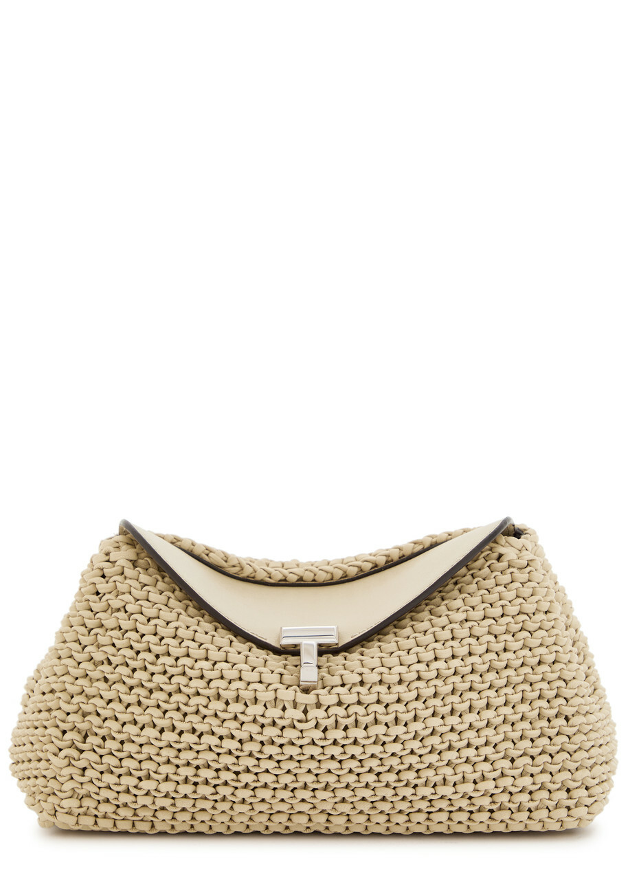 Toteme T-lock Mini Woven Leather Clutch - Cream - One Size
