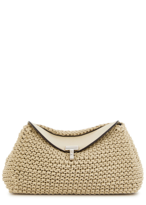 Photo: Toteme T-lock Mini Woven Leather Clutch - Cream - One Size