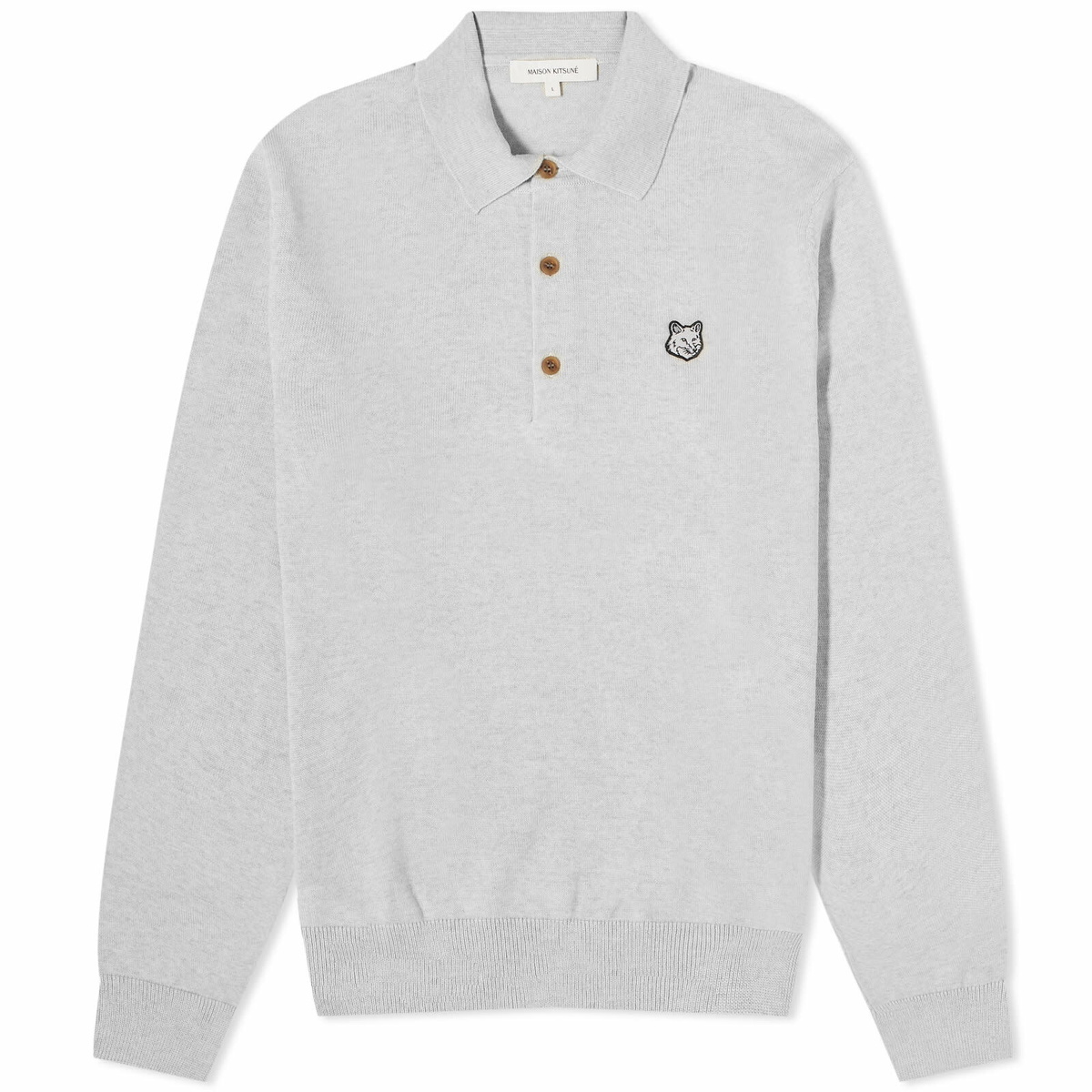 Maison Kitsuné Men's Fox Head Patch Knit Polo Shirt in Light