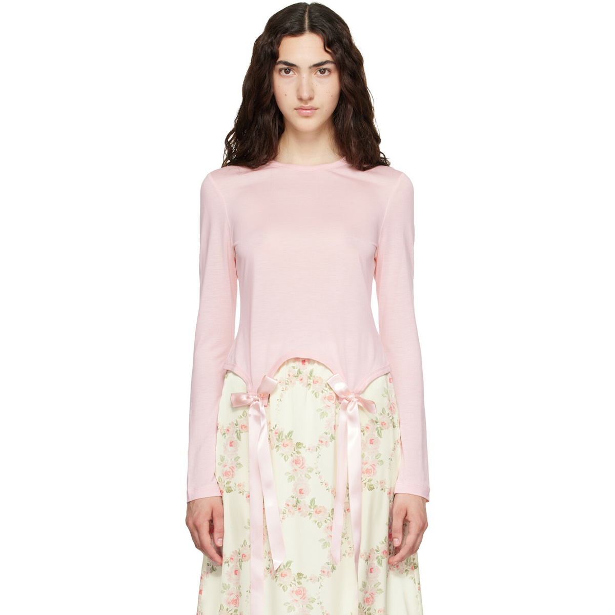 Simone Rocha Pink Bow Tail Easy Long Sleeve T-shirt