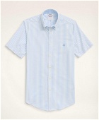 Brooks Brothers Men's Stretch Regent Regular-Fit Sport Shirt, Non-Iron Short-Sleeve Bengal Stripe Oxford | Vista Blue