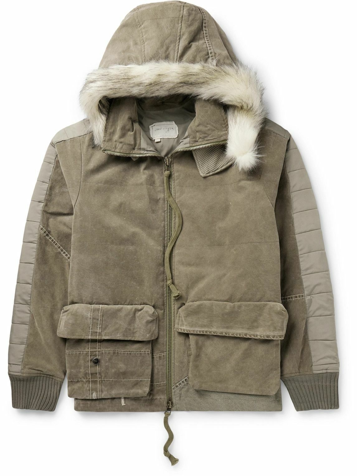 Photo: Greg Lauren - Faux Fur and Quilted Shell-Trimmed Distressed Cotton-Blend Jacket - Green