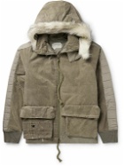 Greg Lauren - Faux Fur and Quilted Shell-Trimmed Distressed Cotton-Blend Jacket - Green