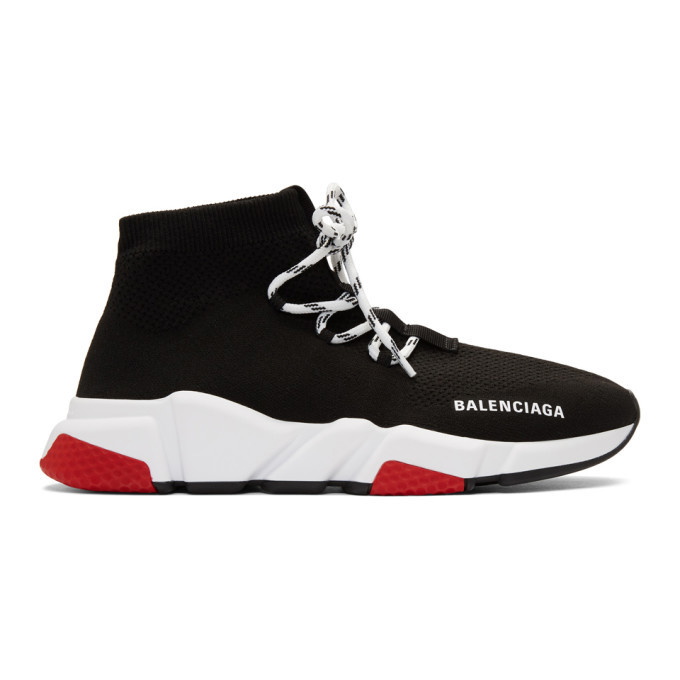 Photo: Balenciaga Black and Red Speed Lace-Up Sneakers