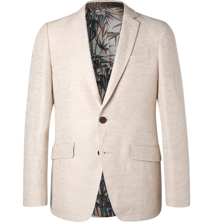 Photo: Etro - Cream Slim-Fit Cotton and Linen-Blend Jacquard Blazer - Cream