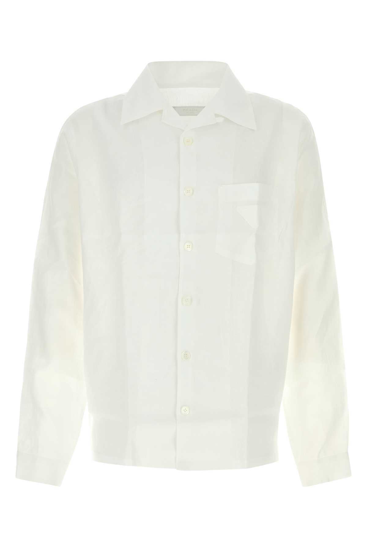 PRADA  リネン シャツ 長袖 白 ホワイト 三角プレート ■GY19 Prada White Linen Shirt Prada