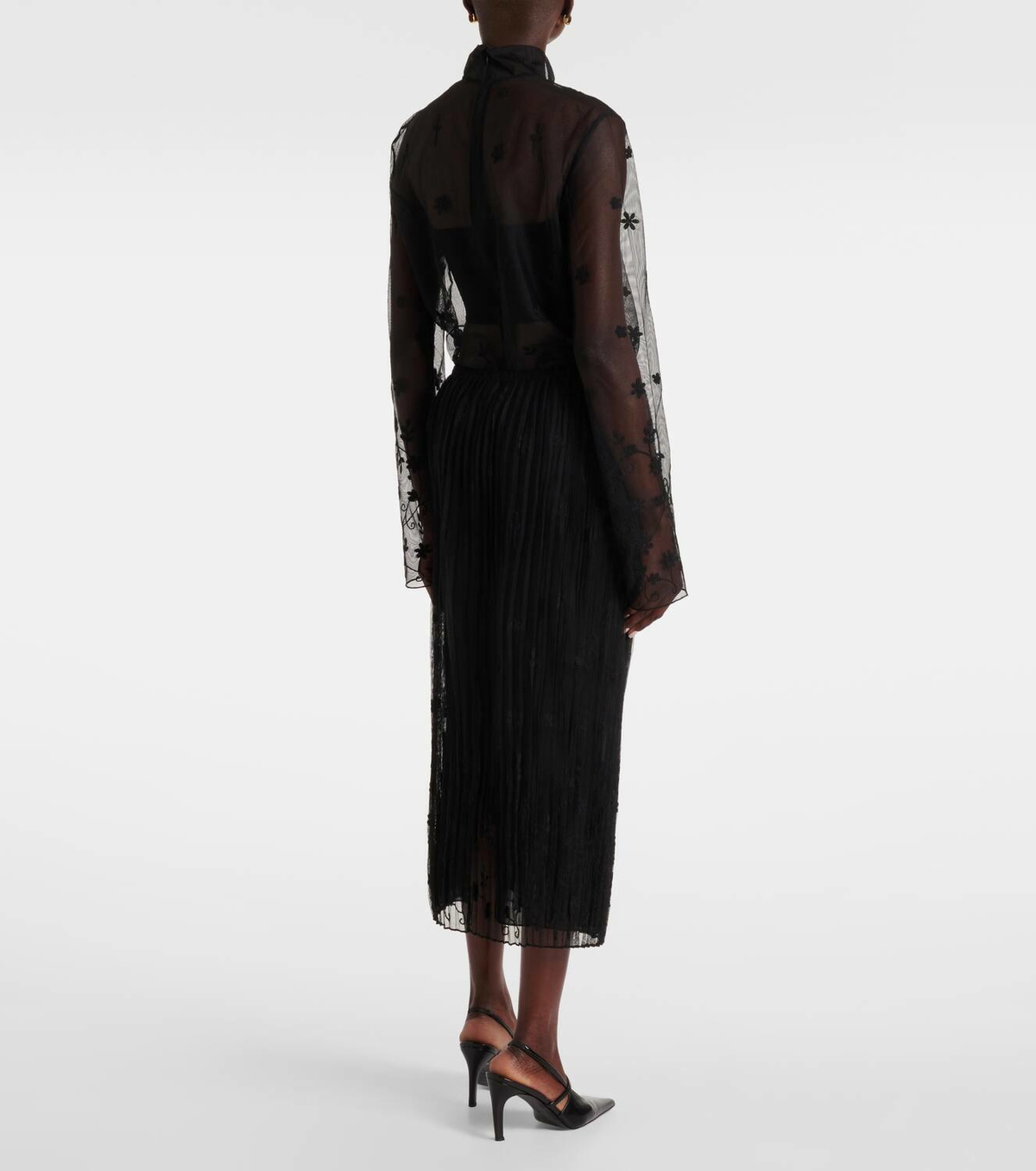 Toteme Embroidered plissé tulle midi skirt Toteme